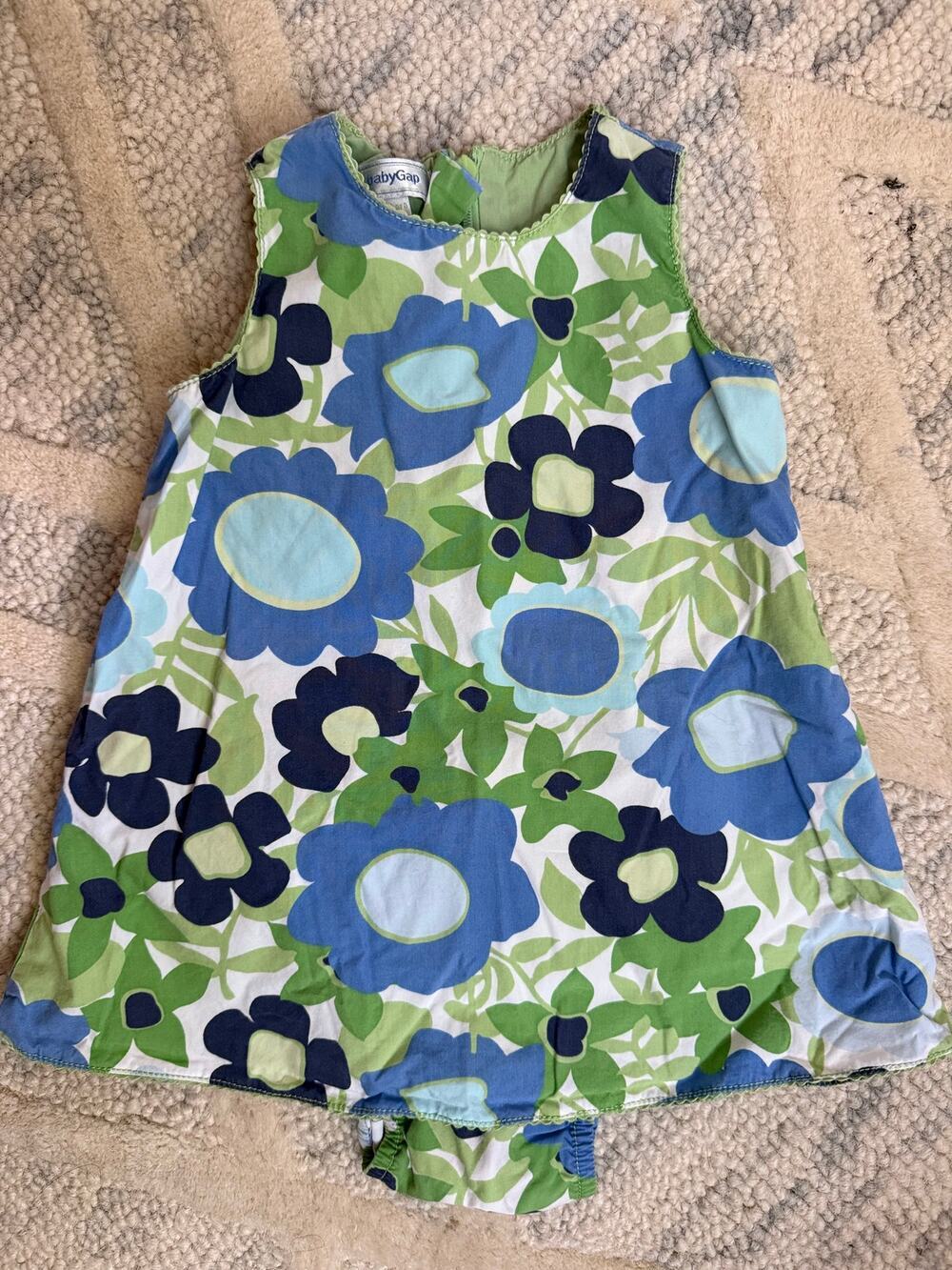Baby Gap Floral Dress Bloomer Set 6-12 Months Blue Green Retro Flower Print